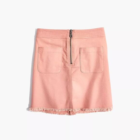 Madewell A Line Zip Blush Pink Frayed Hem Denim Mini Skirt Size 4 - Picture 12 of 14